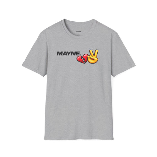 Mayne Peace & Broken Heart T-Shirt – Casual Graphic Tee with Emoji Design