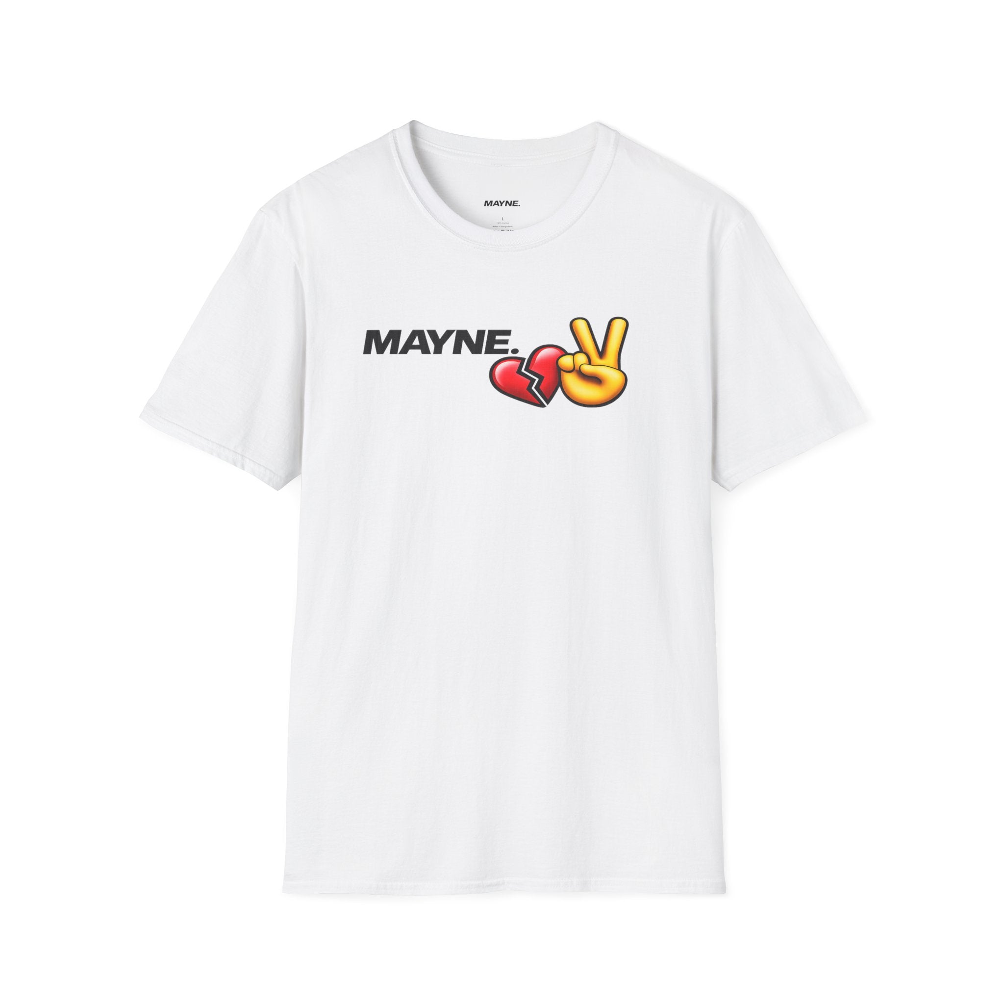 Mayne Peace & Broken Heart T-Shirt – Casual Graphic Tee with Emoji Design