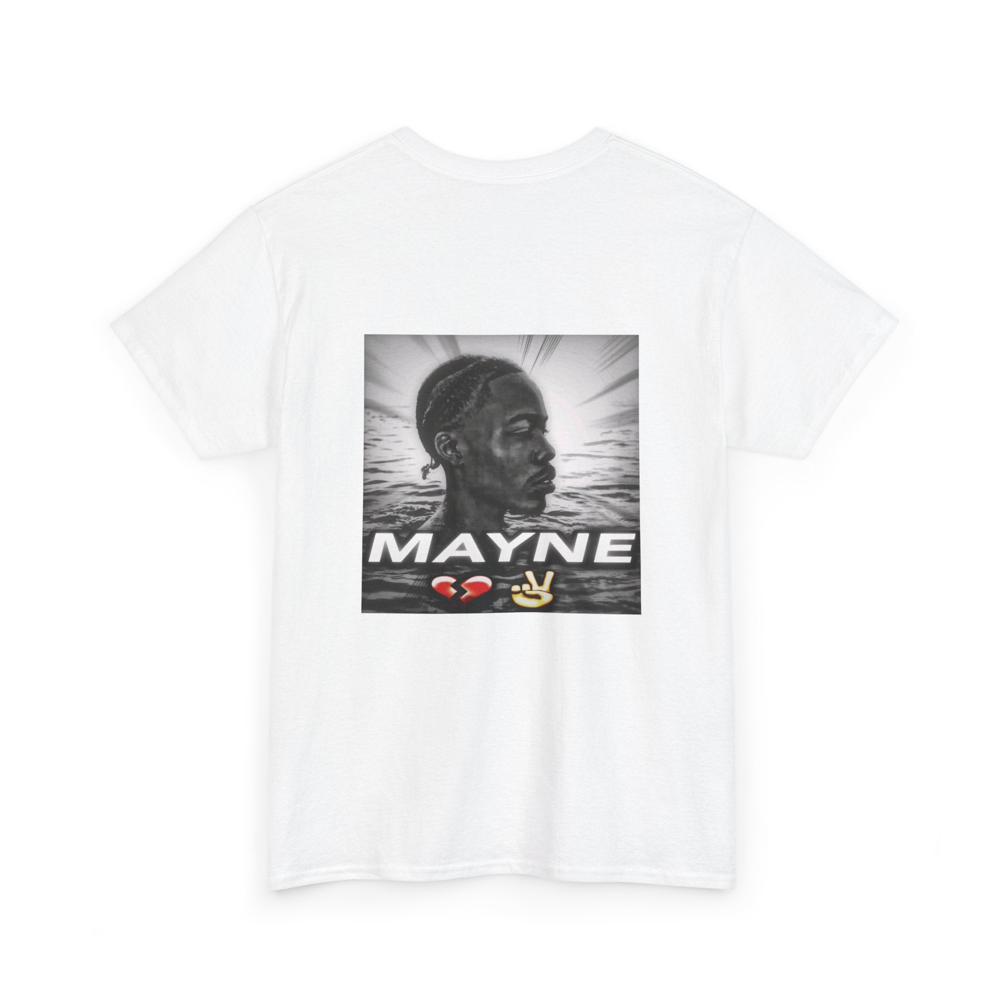 Mayne Portrait Tee — 'MAYNE' Graphic T-Shirt with Heart & Peace Emojis