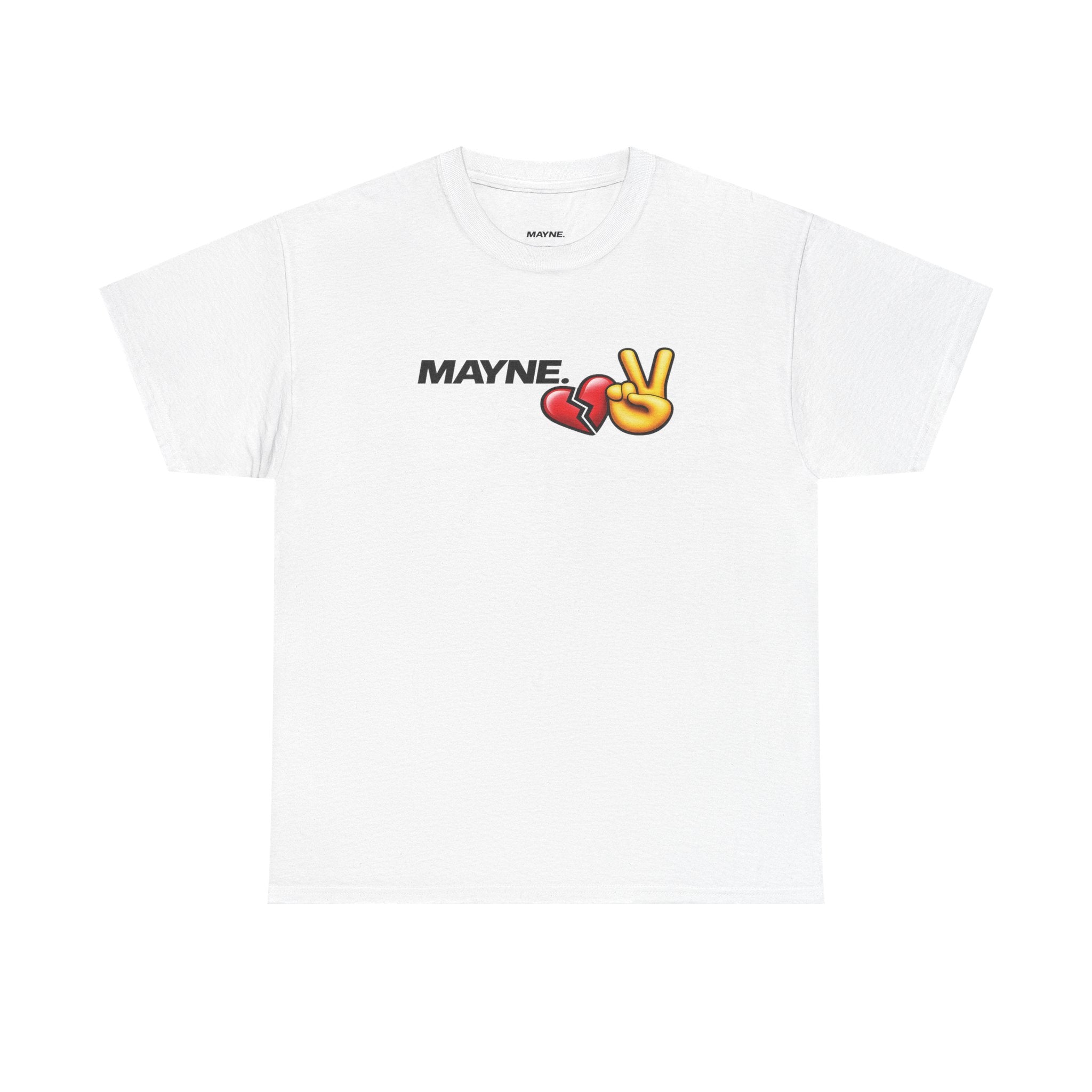 Mayne Portrait Tee — 'MAYNE' Graphic T-Shirt with Heart & Peace Emojis