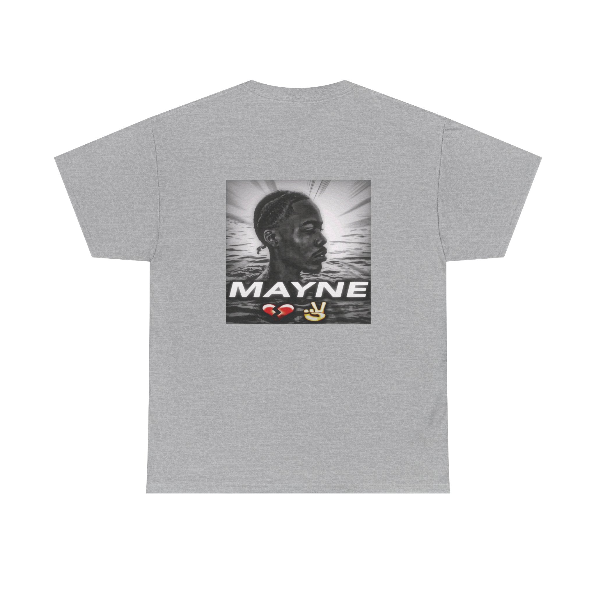 Mayne Portrait Tee — 'MAYNE' Graphic T-Shirt with Heart & Peace Emojis