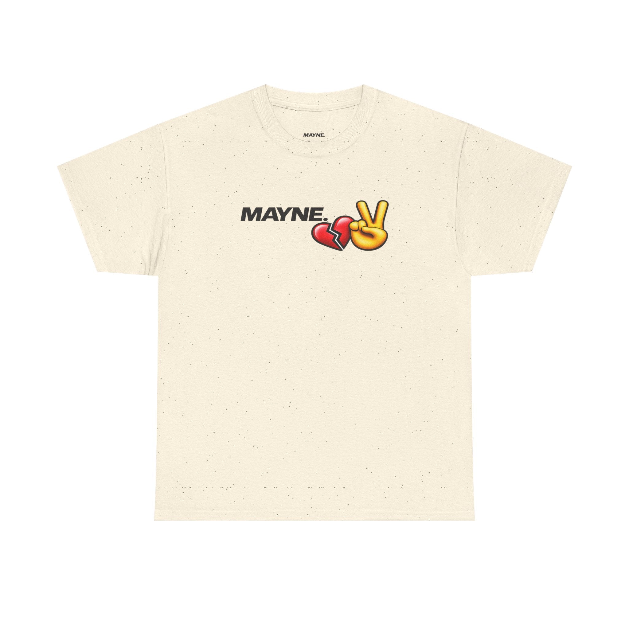 Mayne Portrait Tee — 'MAYNE' Graphic T-Shirt with Heart & Peace Emojis