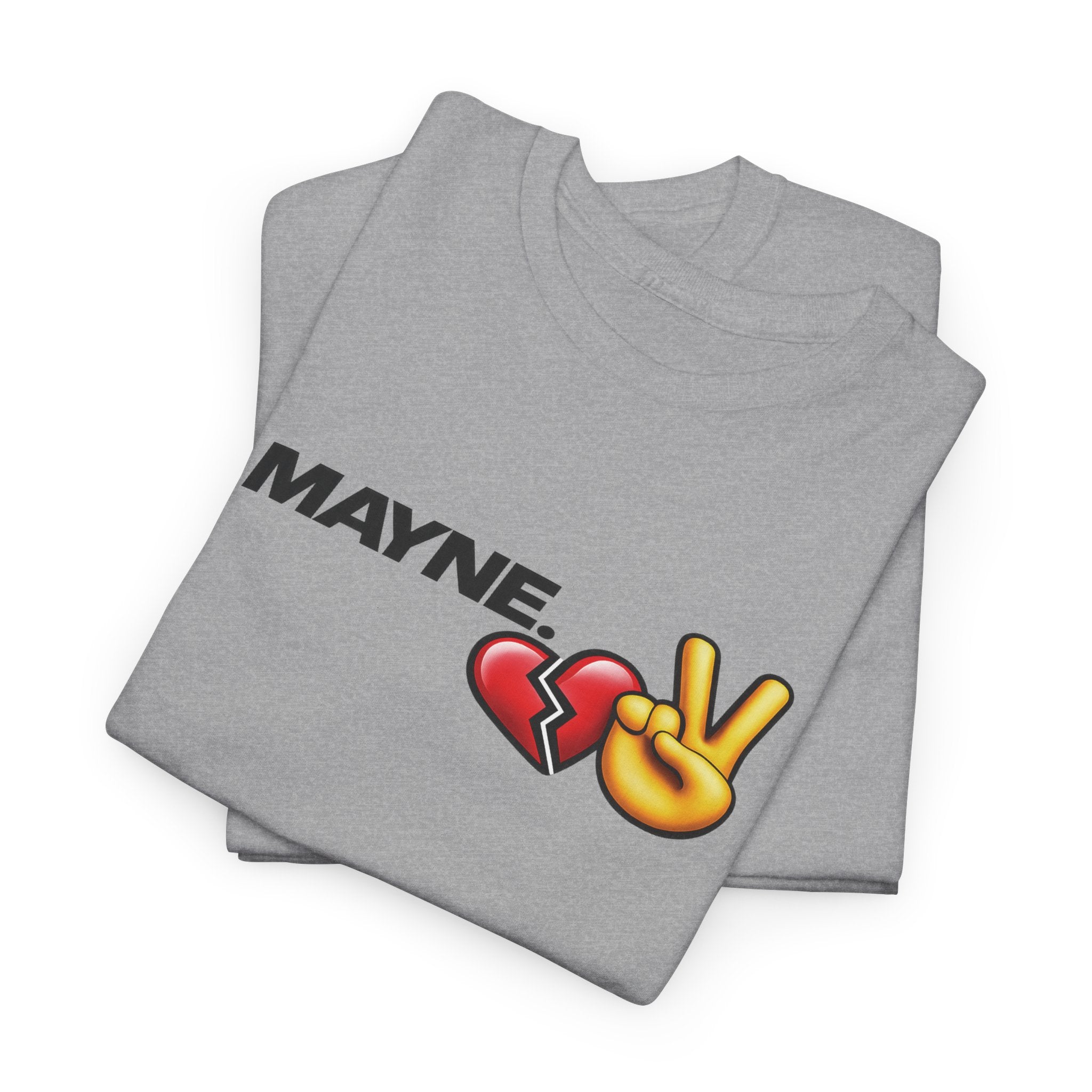 Mayne Portrait Tee — 'MAYNE' Graphic T-Shirt with Heart & Peace Emojis