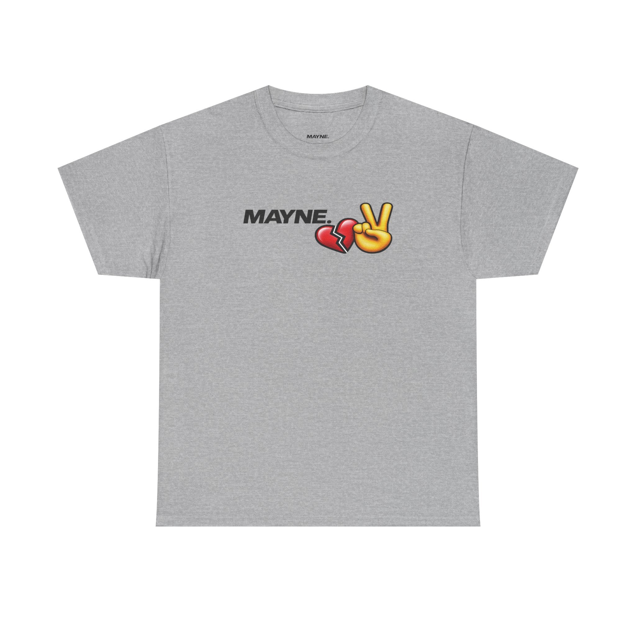 Mayne Portrait Tee — 'MAYNE' Graphic T-Shirt with Heart & Peace Emojis