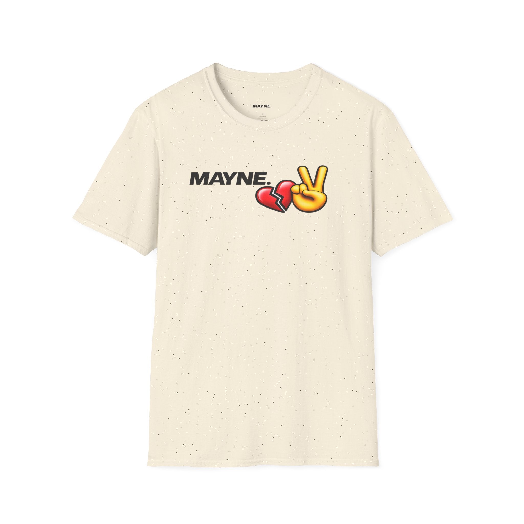 Mayne Peace & Broken Heart T-Shirt – Casual Graphic Tee with Emoji Design