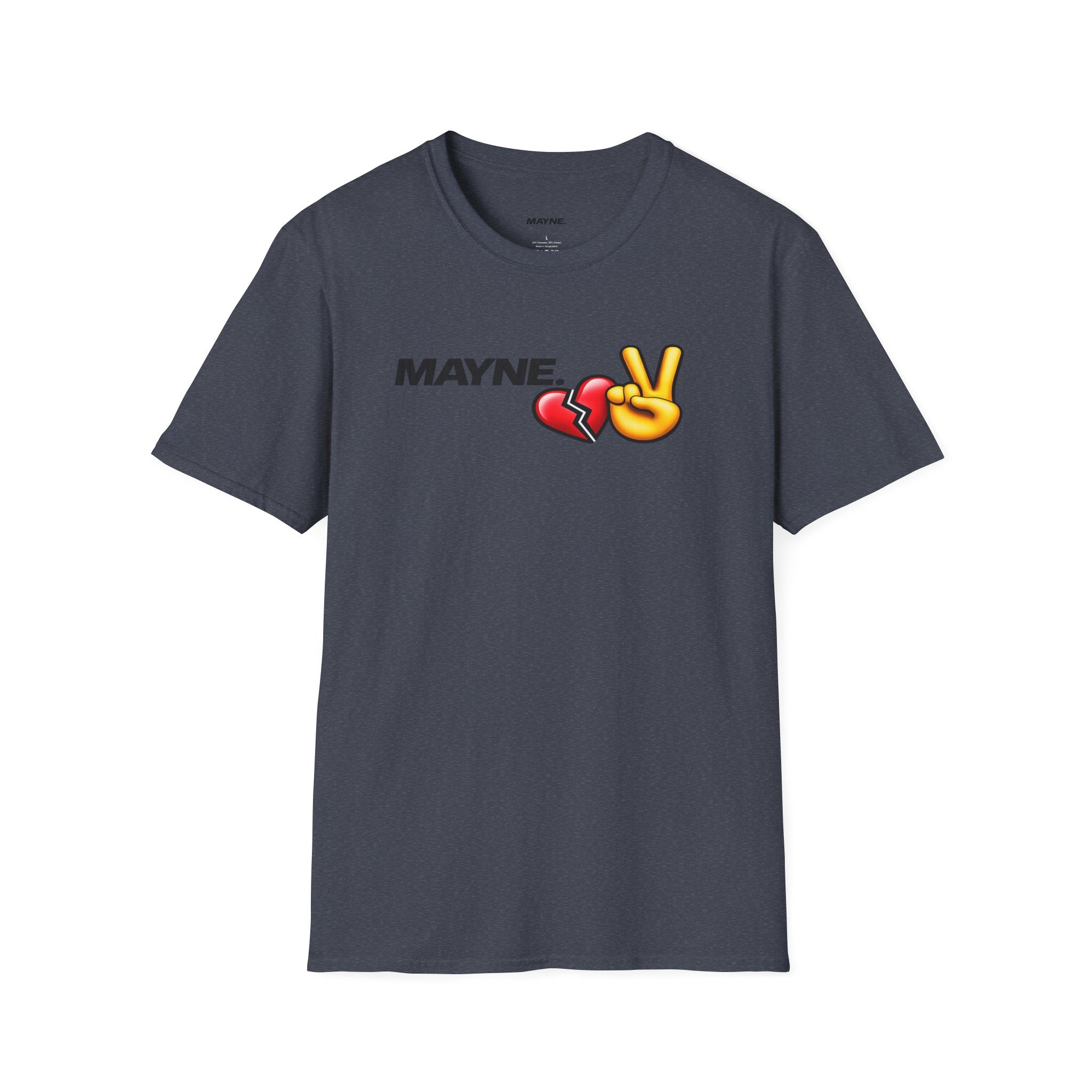 Mayne Peace & Broken Heart T-Shirt – Casual Graphic Tee with Emoji Design